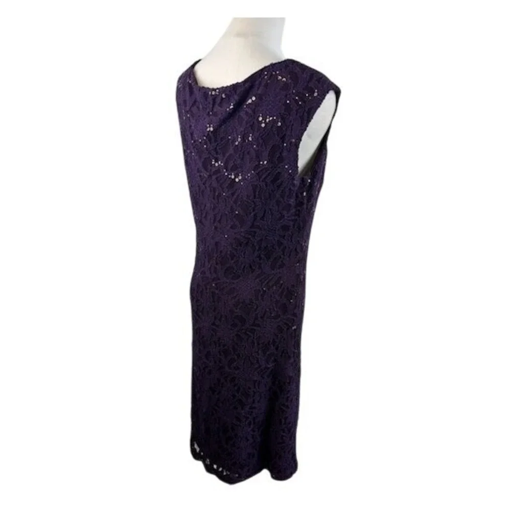 NWOT‎ Ralph Lauren Purple Lace Sequin Dress Ruched Sleeveless Cocktail Size 12